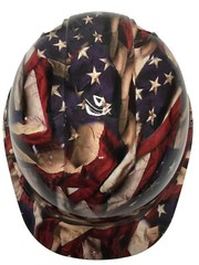 Hydro Dipped Hard Hat Cap Style Respect American Flags High Gloss 6 Point Harnes