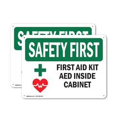 (2 Pack) First Aid Kit AED Inside Cabinet With Symbol OSHA Safety First Sign