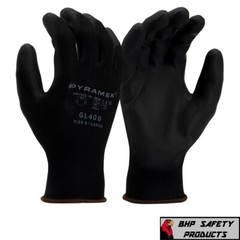 Pyramex Polyurethane Palm Coating Work Glove 13 Gauge Polyester Black (12 Pair)