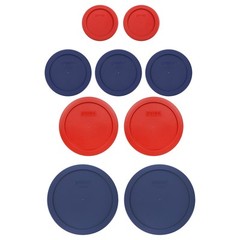 Pyrex Storage Lid Set: (2) 7202-PC 1 Cup Poppy Red, (3) 7200-PC 2 Cup Blue, (2)