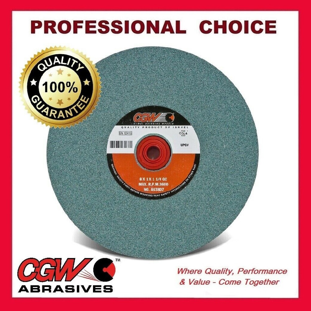 8″ x 1″ x 1-1/4-1/2″ CGW Bench or Pedestal Grinding Wheel Green Silicon Carbide