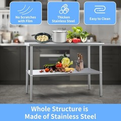 60” x 24” Stainless Steel Table for Prep & Work with Backsplash for Kitchen