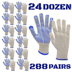 Palm PVC-Dotted String Knit Work Gloves LOT Natural White/Blue 288 Pairs