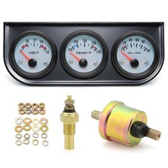 52mm Triple Gauge Set (Oil Pressure+Water Temp+Voltmeter) 3 in1 White Triple …
