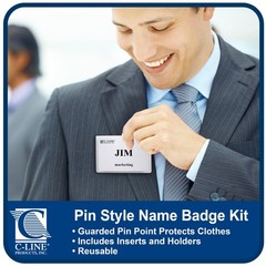 C Line Pin Style Name Badges 3 x 4 Inch 100 Pack with Laser Insert Templates