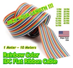1M ~ 10M – Flat Rainbow Ribbon IDC Cable Wire Cable – 2 to 40 PINS (wires)