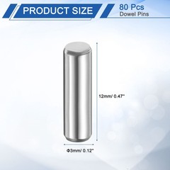 80Pcs 3 mm x 12 mm Dowel Pins 316L Stainless Steel Shelf Support Peg Pin