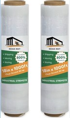 Stretch Wrap 18in x 1000ft Clear Pallet Wrap Industrial Shipping Moving 2 Rolls
