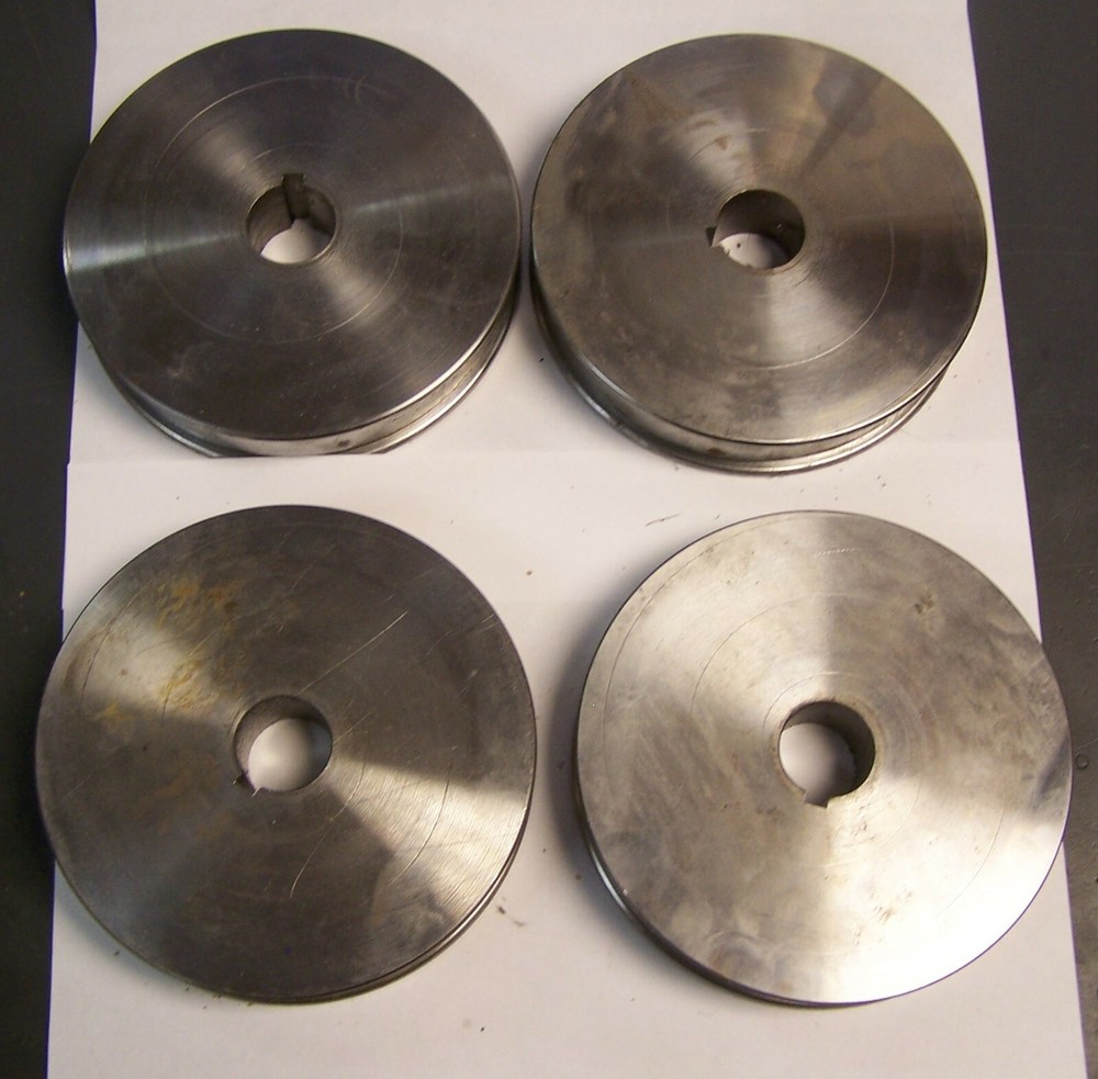4 U Shaped Steel Wheels 5.25 inch diameter 1 inch shaft hole Heavy Duty Used