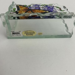 Joan Baker designs wings & wisteria cut glass hand painted business card holder