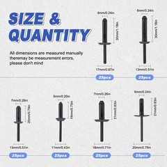 150x Plastic Pom Pop Rivets Set Assortment Pop Poly Bevel Round Head Blind Rivet