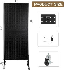 Mobile Black Metal Pegboard Display with 30 Hooks – 2×5.5 Feet