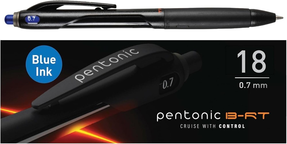 Pentonic BR-T Retractable Ballpoint Pens, 18 1 Count (Pack of 18), Black