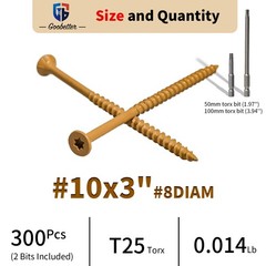 #10 x 3″ Deck Screws T25 Torx Drive Self Tapping Wood Decking Fencing Screws US