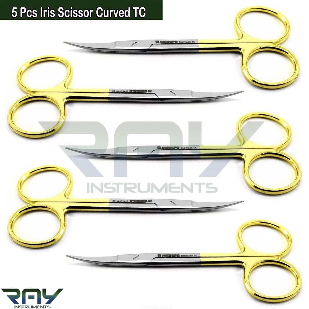 5 Pcs New German Iris Scissors TC 4.5″ Curved Surgical Dental Surgery Instrument