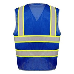 FX Class2 Hi-Vis Reflective Safety Vests with 6 Pockets and Zipper Front Blue .