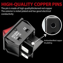 3pack 30A 250V KCD2 KCD4 Rocker Switch DPST 4 Pin Red Lighted 120V Rocker Toggle