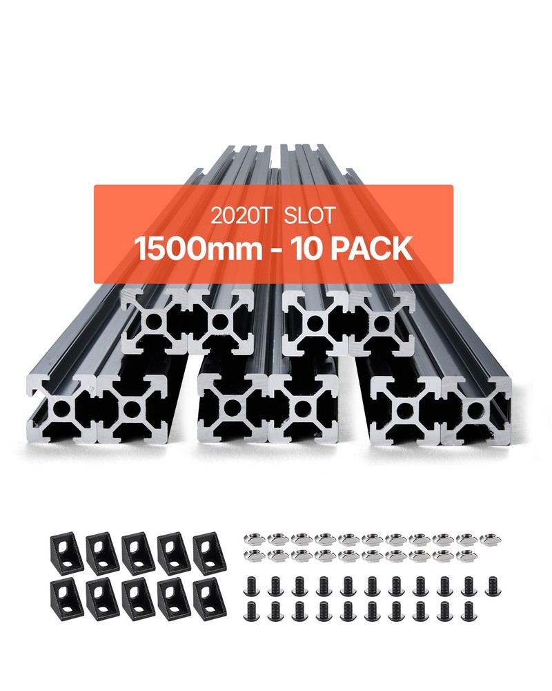 10PCS 59 in (1500 mm) T Slot 2020 Aluminum Extrusion Anodized Linear Rail