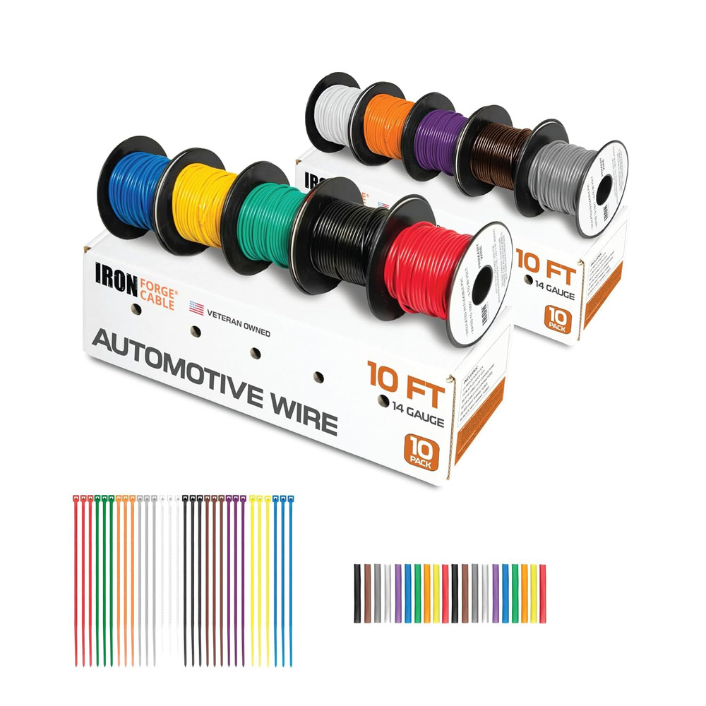 14 Gauge Automotive Wire – 10 Roll, 10 Ft per Roll | 14 AWG Primary Wire, Copper