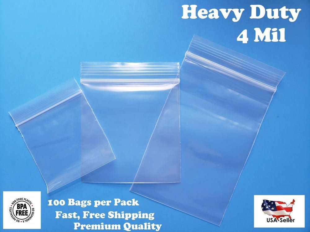 100 Clear Reclosable Top Lock Zip Seal Bag 4 Mil Plastic Zipper Large and Small