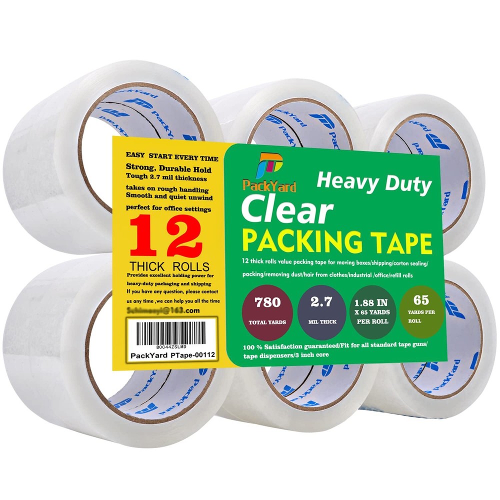 Packing Tape Refill Rolls 12 Rolls Heavy Duty 1.88″x65 yd 2.7mil 3″ Core