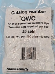 25 Sets/pkg.Thomas & Betts Steel City Cat # OWC Anchor Screw Box Support Clips
