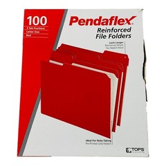 100 Folders Pendaflex Red Letter Size File Folders with Interior Grid 1/3 Cut