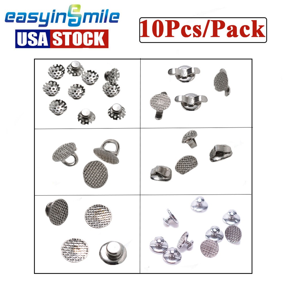 10Pcs/Pk Dental Ortho Lingual Buttons Mesh Base Metal Button MIM/Hollow/Bondable