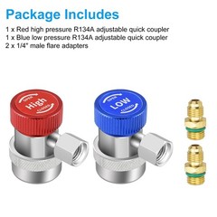 R134A Quick Coupler Adapter, Adjustable Car HP & LP Fitting with 2x 1/4″ Flare