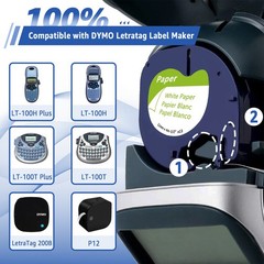5PK LT91330 Paper Refills Black on White Tape For DYMO LetraTag 100H 12mm Label