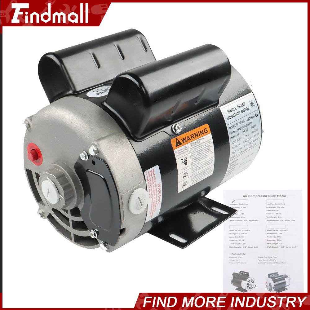 3.7HP 3450RPM Electric Motor Compressor Duty 56Frame 1 Phase 5/8″ Shaft 230V