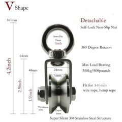 1Pc M10 V Groove Roller Wheel Swivel Cable Rope Wire Pulley Block Bearing Steel