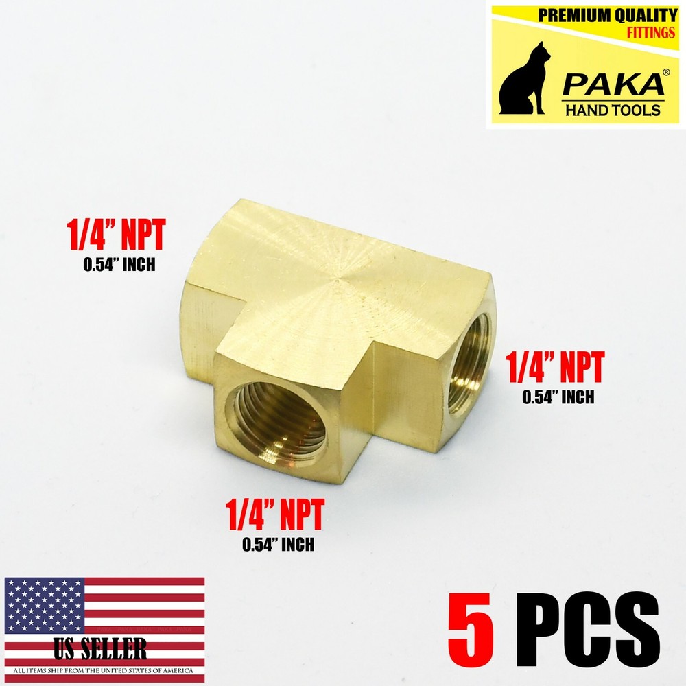 5 Pcs Brass Tee Fitting, 1/4″ x 1/4″ x 1/4″ NPT Female Pipe Fittings