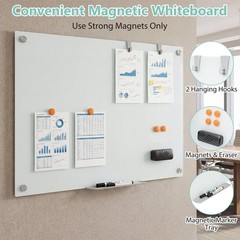 36 x 24 Inches Glass Whiteboard w/Eraser, Removable Tray, 2 Markers, 4 Magnets