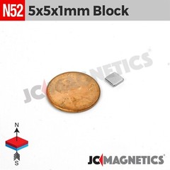 Magnet Block 5mm x 5mm x 1mm N52 Super Strong Rare Earth Neodymium 5x5x1mm