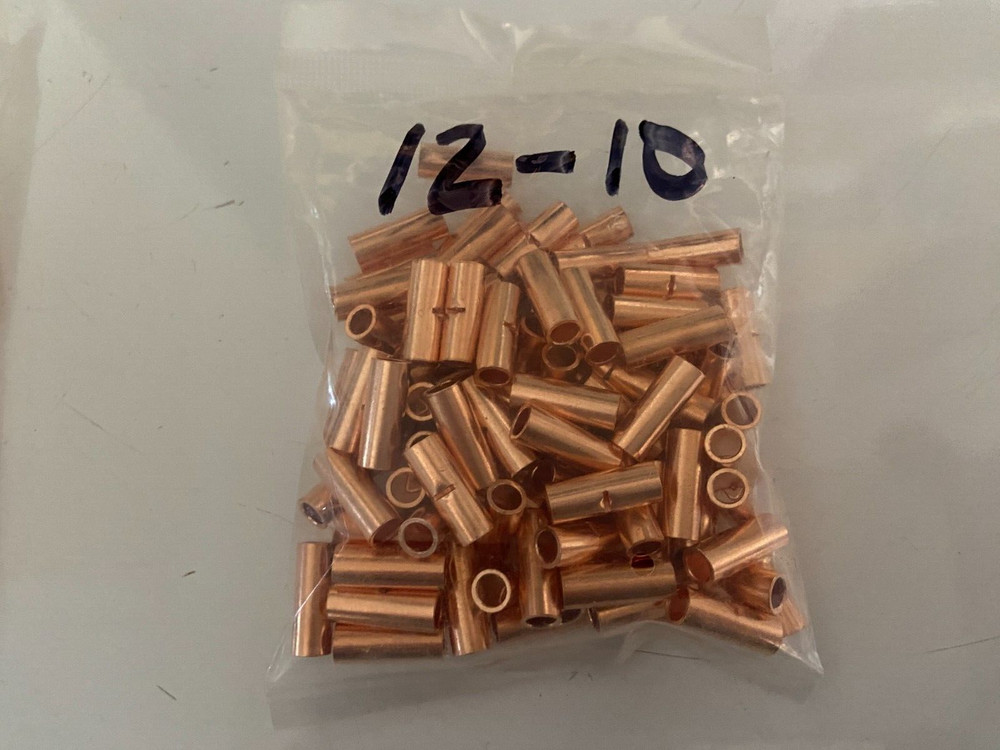 12-10 GAUGE 100 PK SEAMLESS NON INSULATED BARE COPPER BUTT SPLICE CONNECTOR