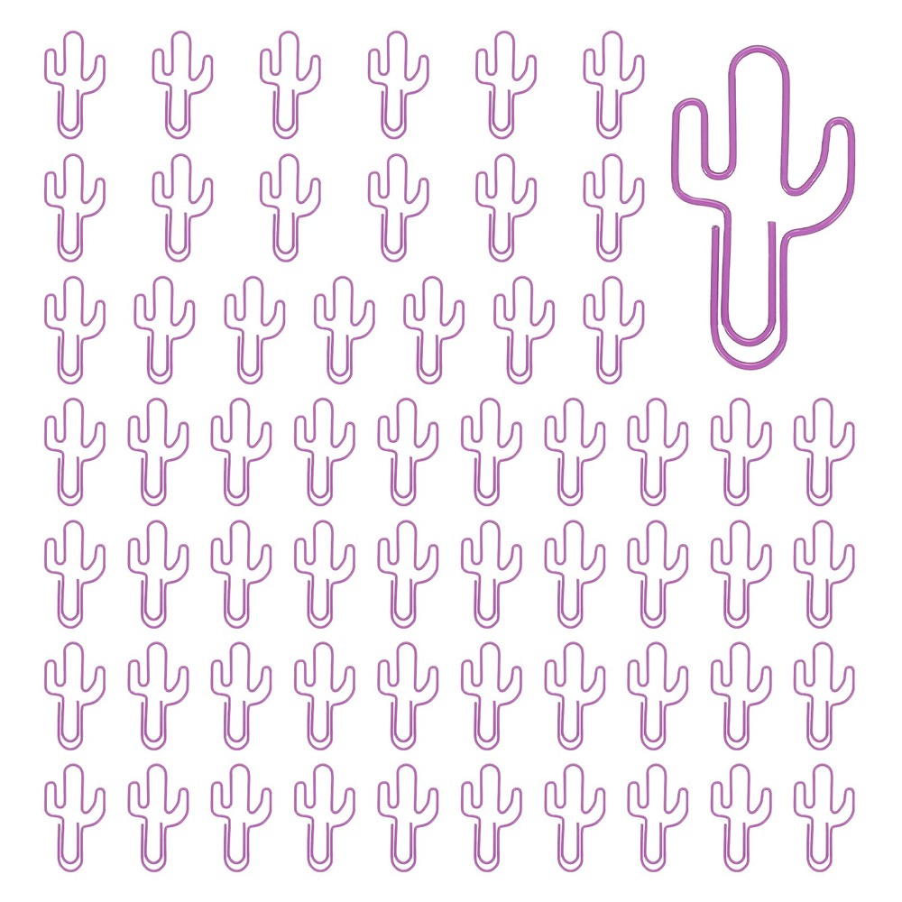 60Pcs Paper Clip, Cactus Shape Paper Clip Small Cute Bookmarks, Purple
