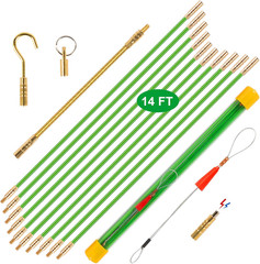 14FT Wire Fishing Tool Fish Tape Cable Rods, Bright Green Wire Puller with 5 Dif