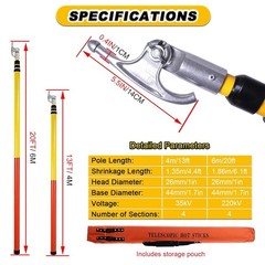 13.1FT Telescopic Hot Stick & Utility Hook ASTM F711 35kV Insulated for Lineman