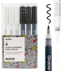 Black & White Extra Fine Tip Acrylic Paint Marker Set, 6 Pack, 0.7mm Acrylic