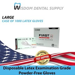 First Glove Core Latex Gloves Examination Grade Powder-Free Gloves-LARGE-1000Pcs