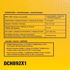 DEWALT DCH892X1 60V MAX 22-lb Cordless SDS MAX Chipping Demolition Hammer Kit