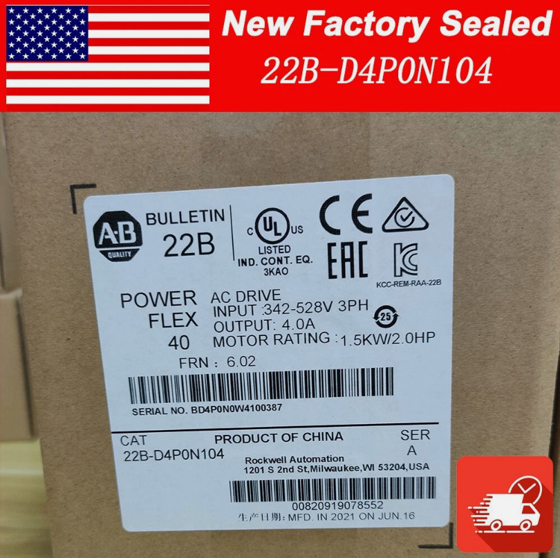Allen-Bradley 22B-D4P0N104 New Allen-Bradley PowerFlex 40 AC Drive PLC US