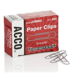 ACCO Brands Paper Clips, Jumbo, 2 in. length / 100 per box [10 Pack], Silver