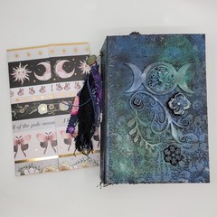 Blue Green Mushroom and Moon Goddess Handmade Junk Journals with Ephemera Folio