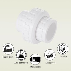 1-1/2″ PVC Union Pipe Fitting, 1.5″ Slip Coupling 1-1/2 inch, White