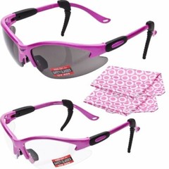 2 COUGAR PINK Safety Glasses with Ear Locks & Microfiber Cleaning/Storage Pouch