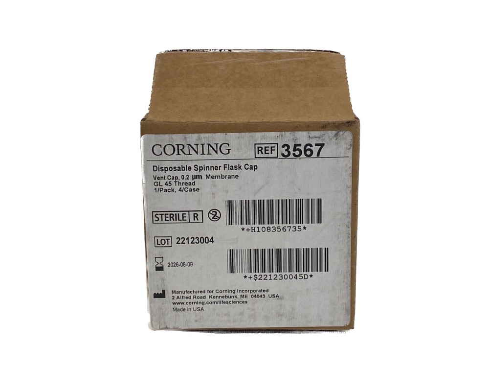 (4/Cs) CORNING Disposable GL45 Spinner Flask Vented Caps 0.2um 3567