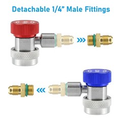 R134A Quick Coupler Adapter, Adjustable Car HP & LP Fitting with 2x 1/4″ Flare