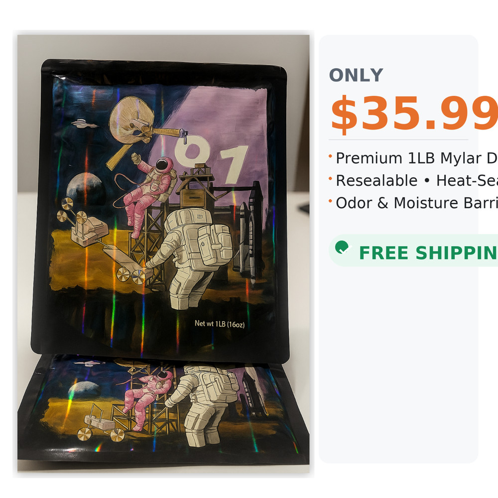 RB Mylar 1LB Design Bags – 25ct Pack (MYB) | Resealable & Heat-Seal | $35.99